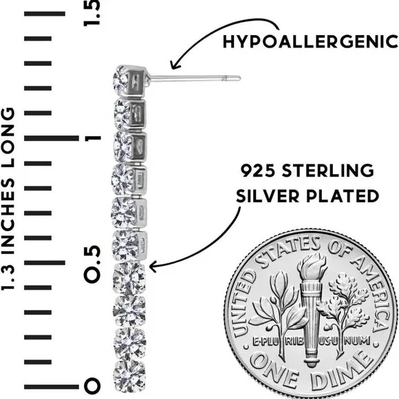 Diamond Drop Earrings Women Cubic Zirconia Silver Dangle Statement Jewelry - Picture 4 of 9